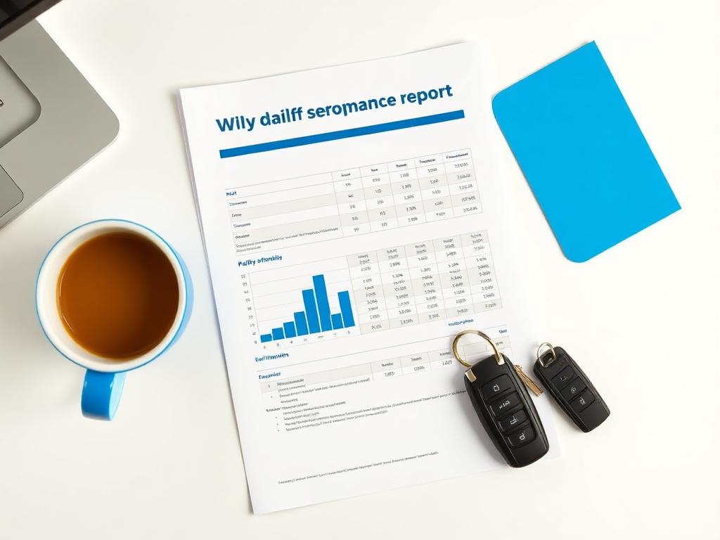 Daily performance report on a dealership desk